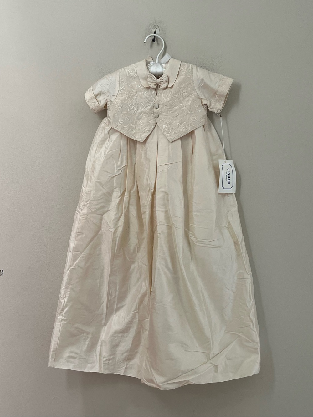 Ivory boys Formal Dress with Embroidered Vest and Bow christening baptism